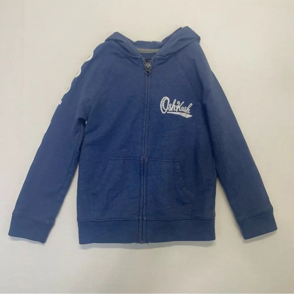 OshKosh B’Gosh Hoodie Boys Zip Up Sweatshirt Blue Logo Kids Size 6